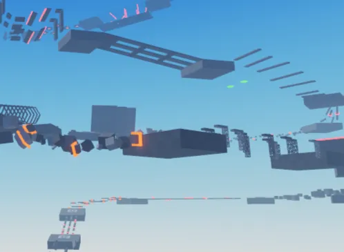 A screenshot from the Untitled Obby project, showing a colorful and vibrant obstacle course with various platforms, jumps, and hazards.
